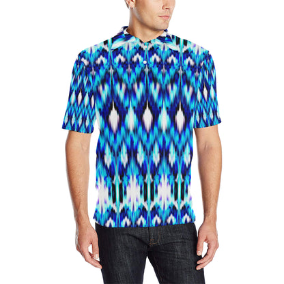 Ikat Blue Pattern Print Design 01 Men Polo Shirt