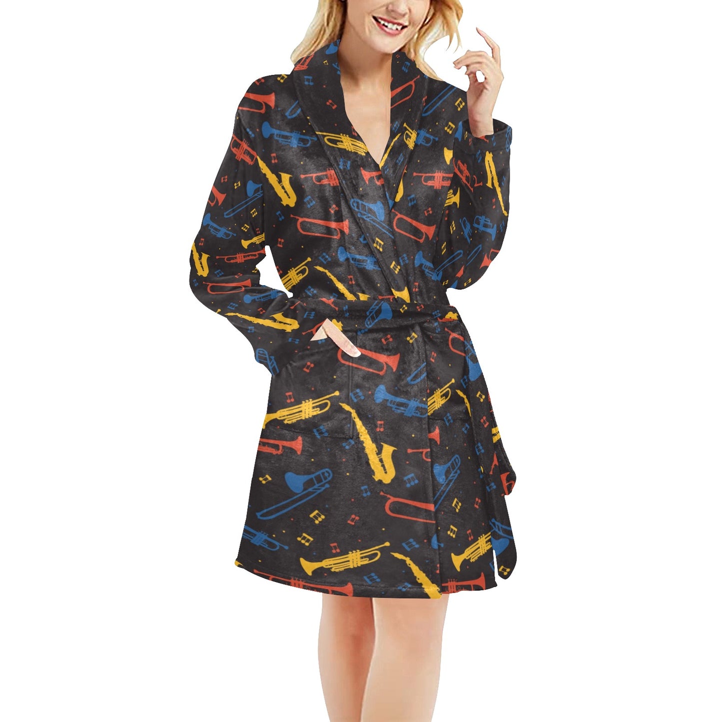 Saxophone Print Design LKS407 Women's Fleece Robe