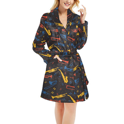 Saxophone Print Design LKS407 Women's Fleece Robe
