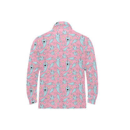 Narwhal Cartoon Cute Print Long Sleeve Polo Shirt For Men's