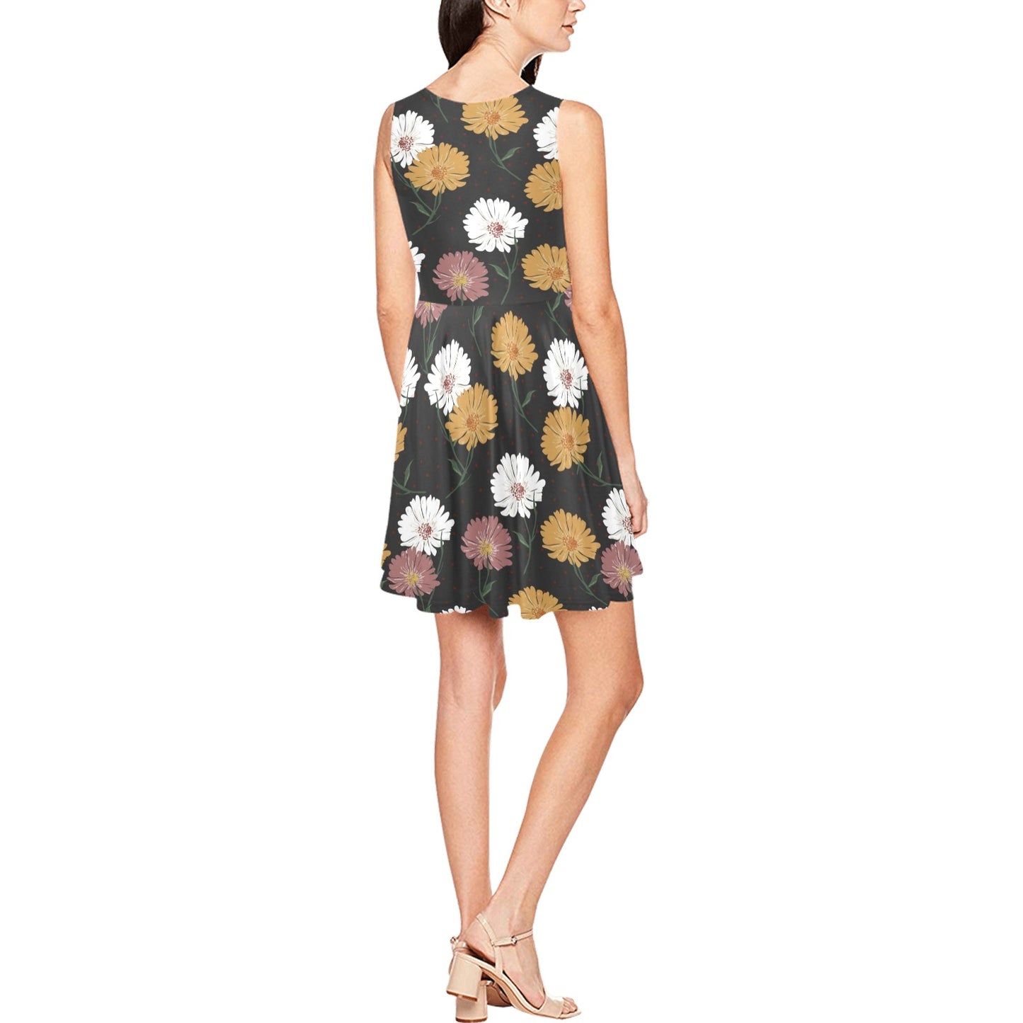 Daisy Pattern Print Design DS04 Sleeveless Dress