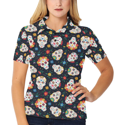 Sugar Skull Print Design LKS305 Women's Polo Shirt