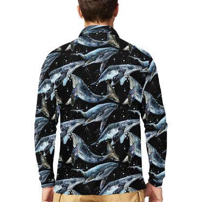 Humpback Whale Pattern Print Design 01 Long Sleeve Polo Shirt For Men's