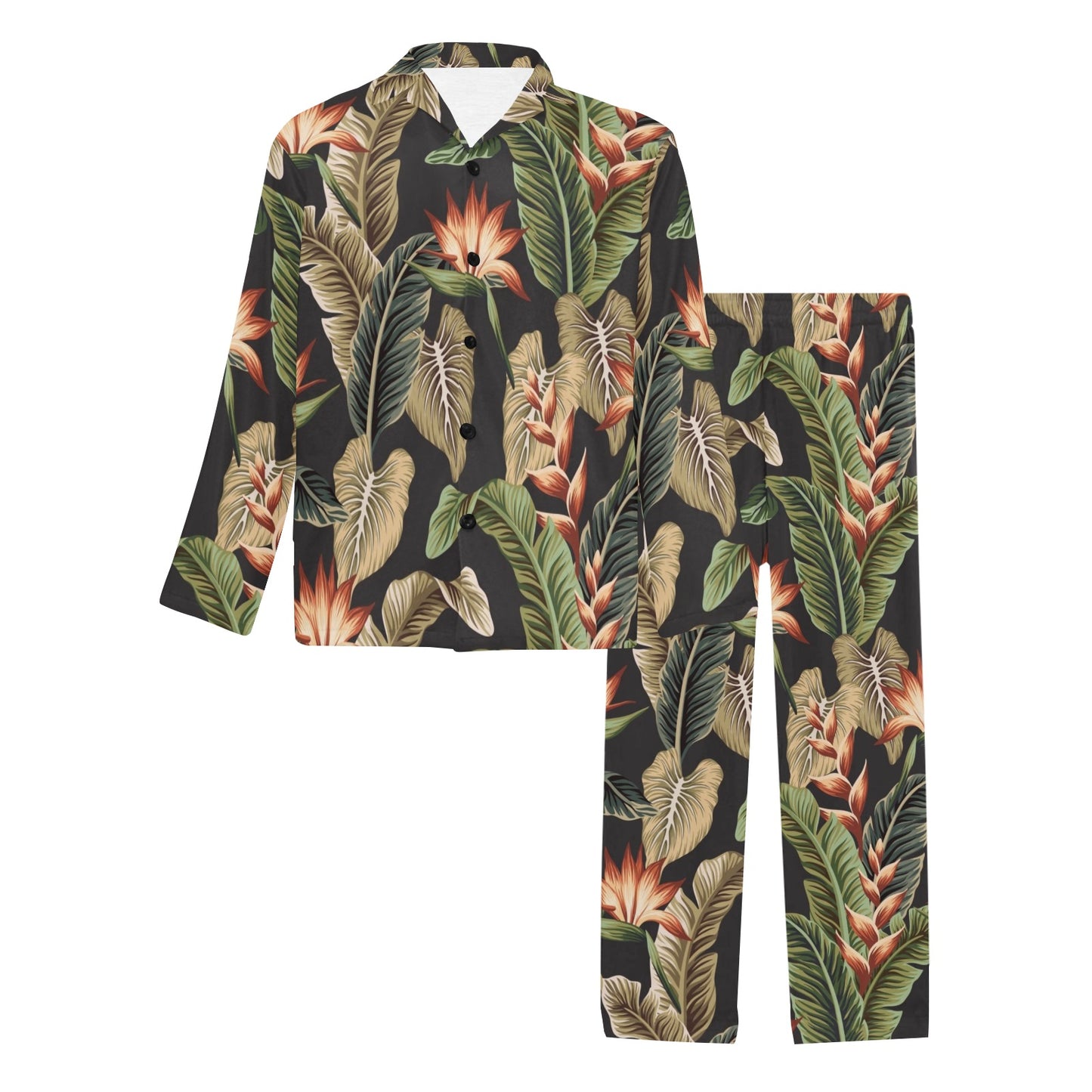 Tropical Flower Pattern Print Design TF014 Men's Long Pajama Set