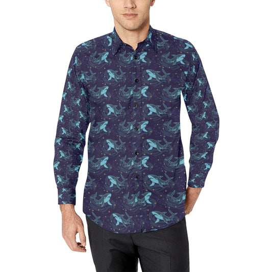 Shark Print Design LKS306 Men's Long Sleeve Dress Shirt