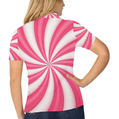 Vortex Twist Swirl Candy Print Women's Polo Shirt