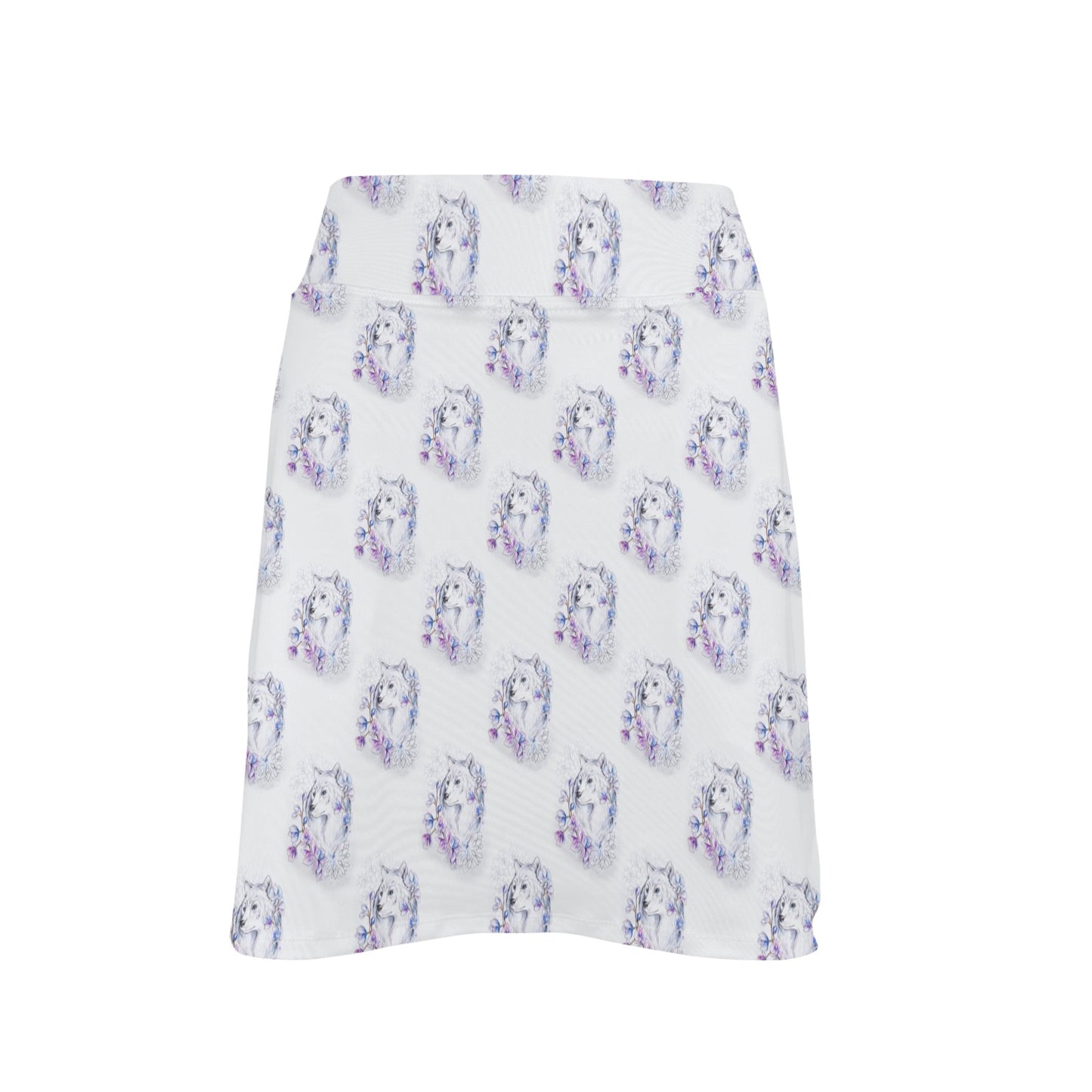 Wolf with Flower Print Design 17" Golf & Pickleball Skort with Pockets