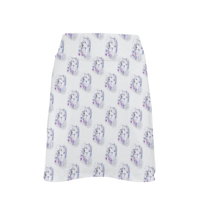 Wolf with Flower Print Design 17" Golf & Pickleball Skort with Pockets