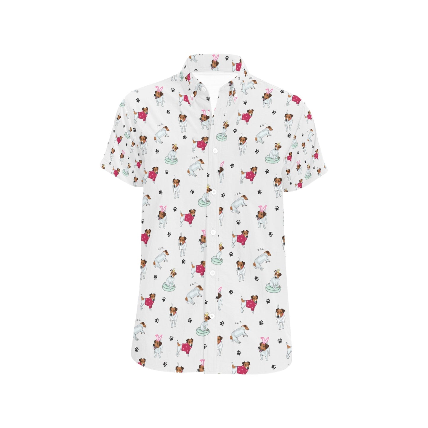 Russell Terriers Print Design LKS308 Men Short Sleeve Button Up Shirt