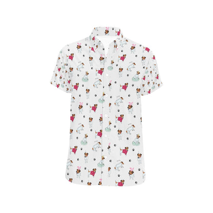 Russell Terriers Print Design LKS308 Men Short Sleeve Button Up Shirt