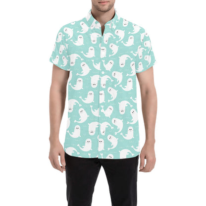 Sea Lion Print Design LKS401 Men Short Sleeve Button Up Shirt