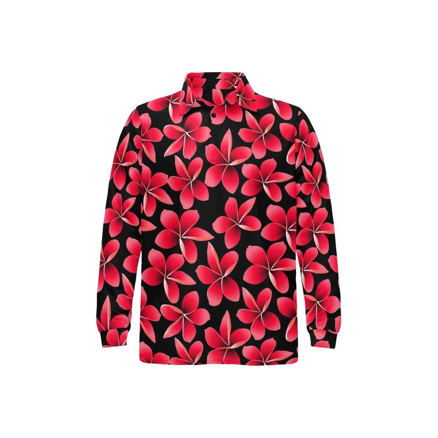 Red Plumeria Pattern Print Design PM025 Long Sleeve Polo Shirt For Men's