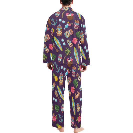 Hawaiian Themed Pattern Print Design H024 Men's Long Pajama Set
