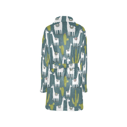 Llama Cactus Pattern Print Design 03 Women's Fleece Robe