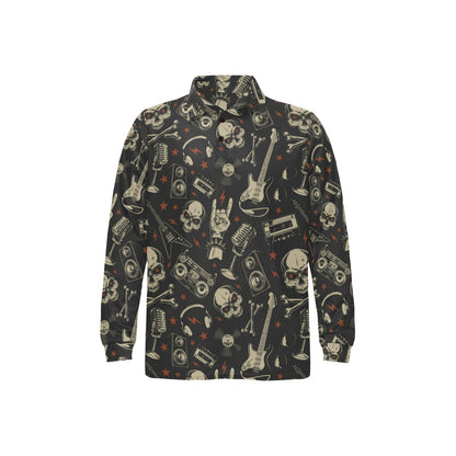 Rock and Roll Skull Pattern Print Design A03 Long Sleeve Polo Shirt For Men's