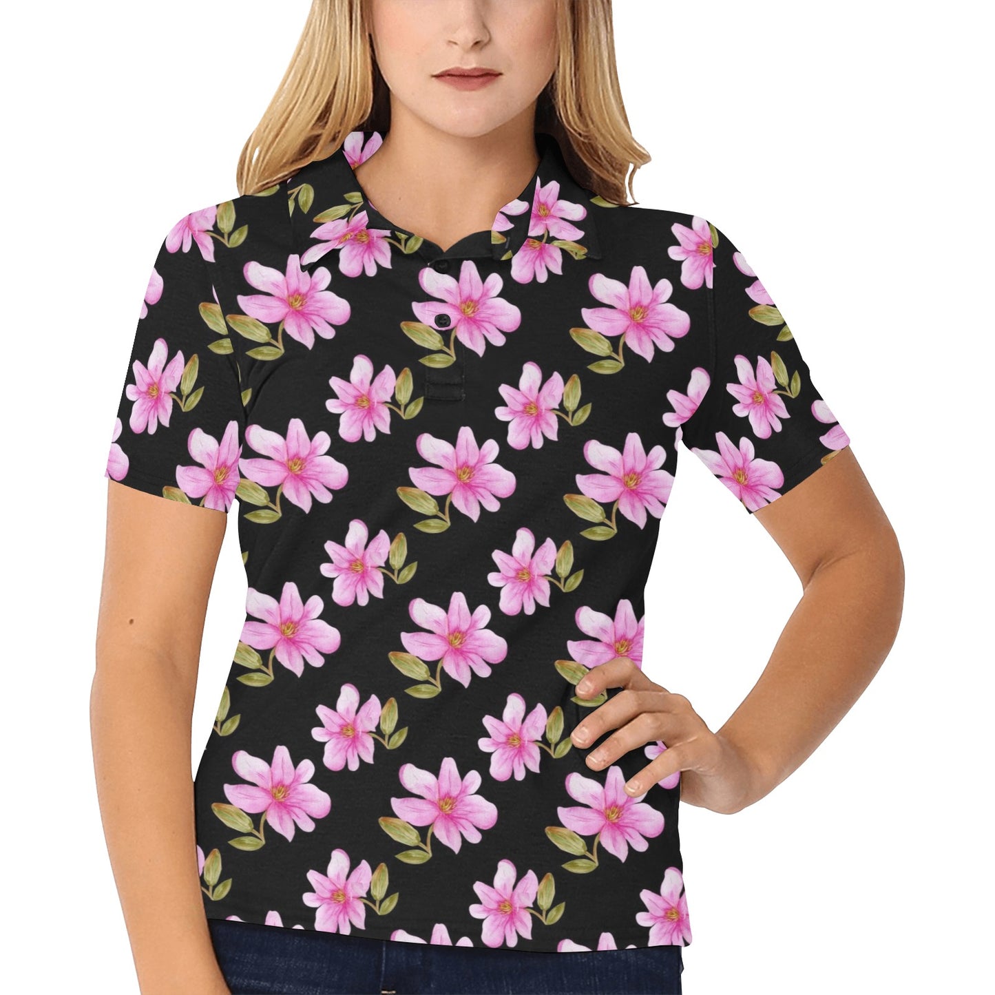 Magnolia Pattern Print Design MAG06 Women's Polo Shirt