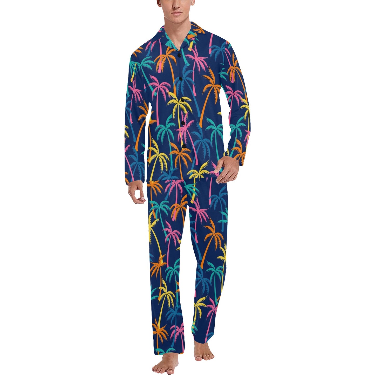 Palm Tree Pattern Print Design PT013 Men's Long Pajama Set