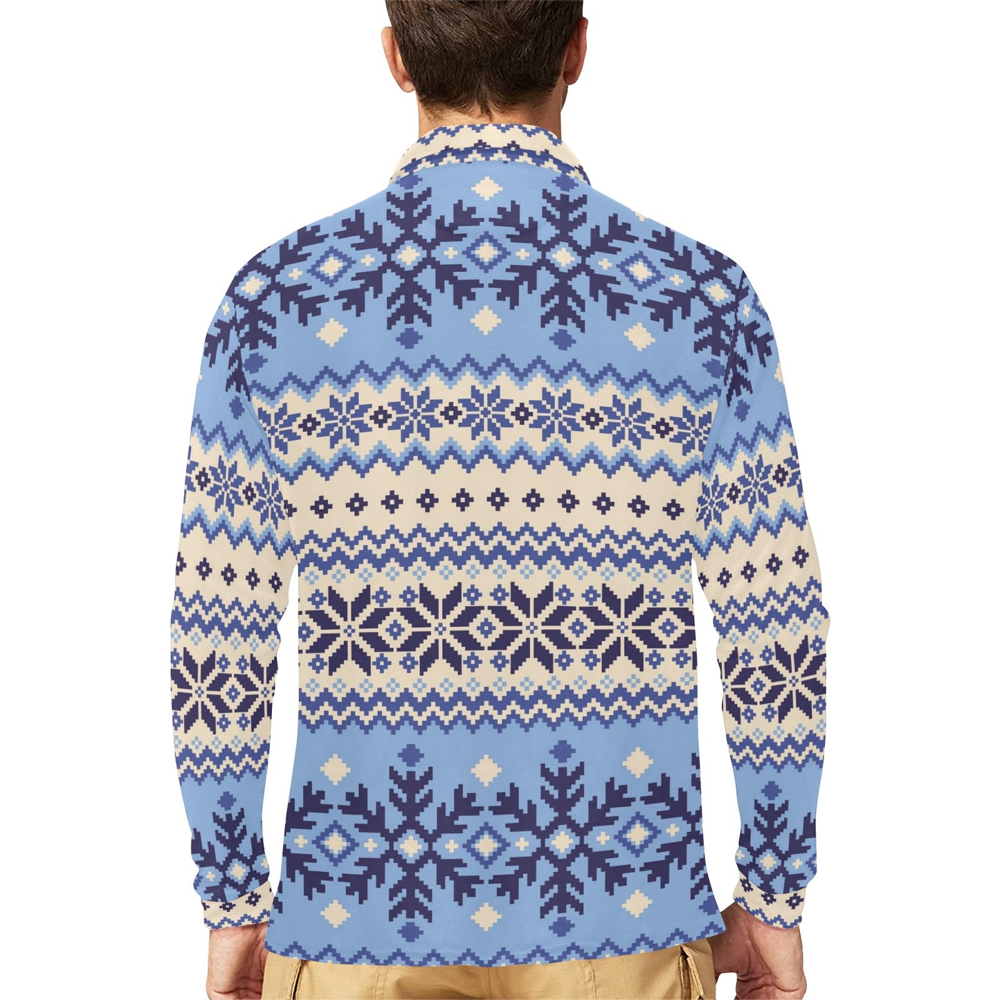Nordic Pattern Print Design A03 Long Sleeve Polo Shirt For Men's