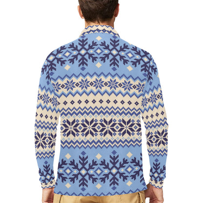 Nordic Pattern Print Design A03 Long Sleeve Polo Shirt For Men's