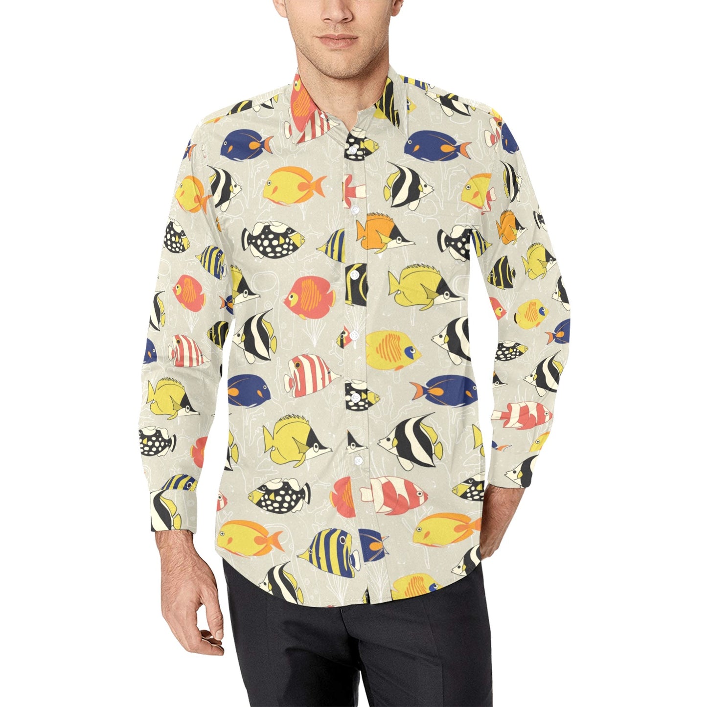 Angelfish Print Design LKS401 Men's Long Sleeve Dress Shirt
