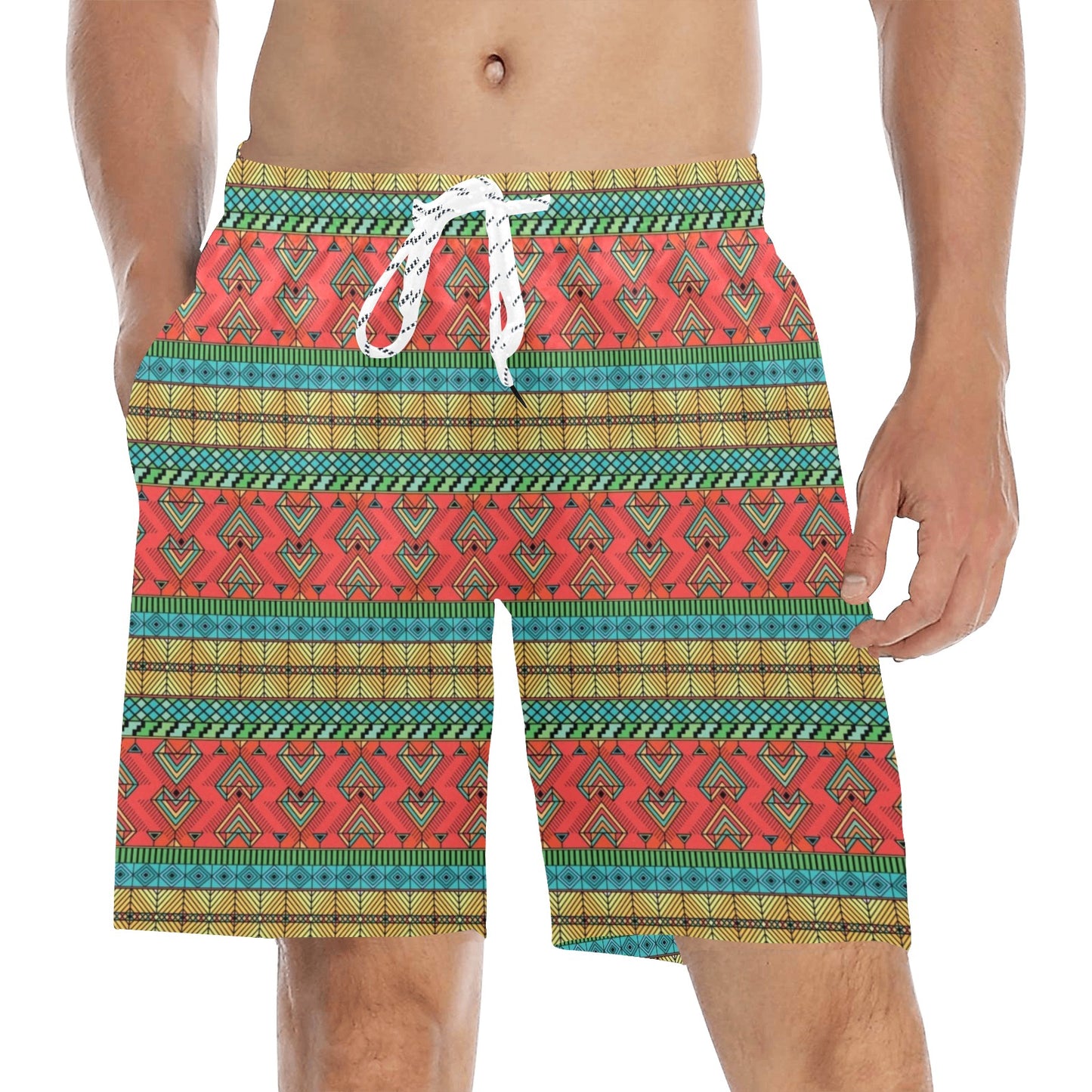 African Colorful Zigzag Print Pattern Men's Swim Trunks Beach Shorts