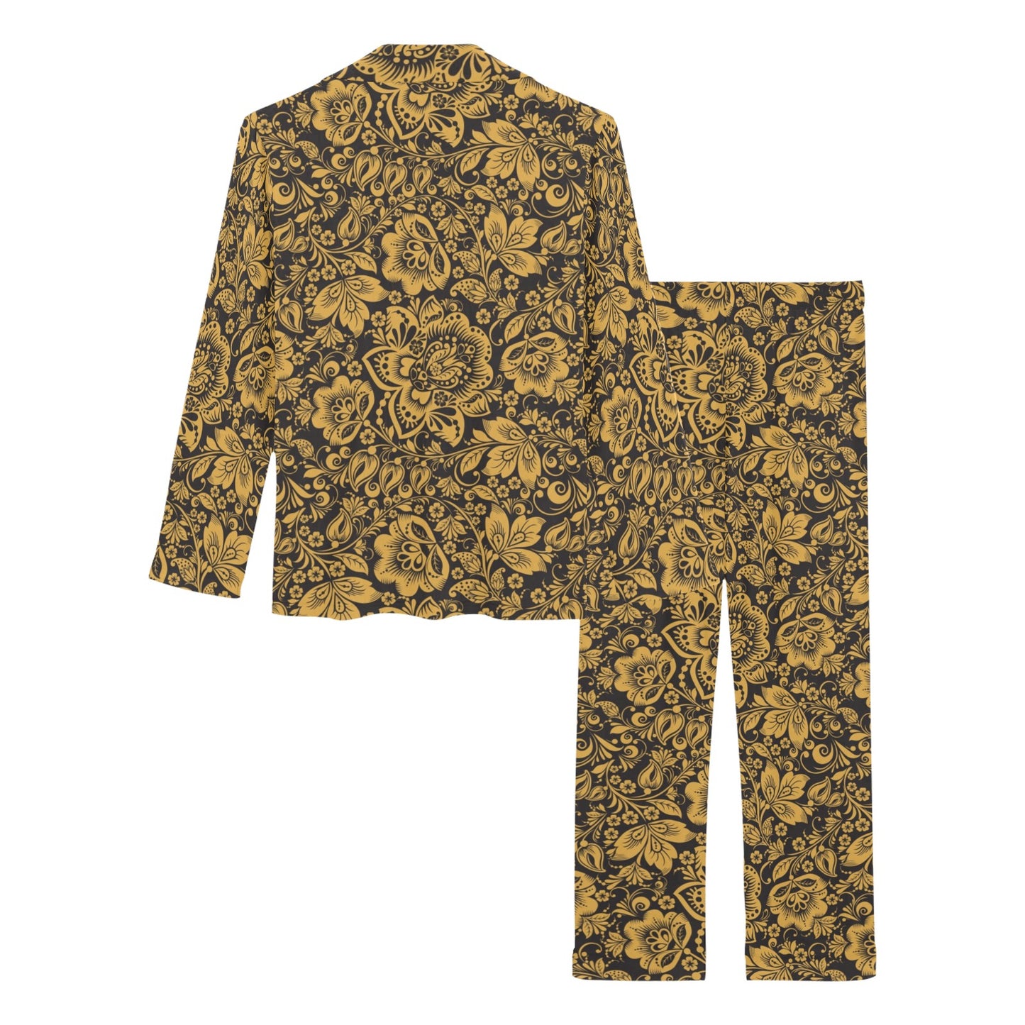 Brocade Gold Pattern Print Design 01 Women's Long Pajama Set