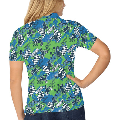Motocross Pattern Print Design 04 Women's Polo Shirt