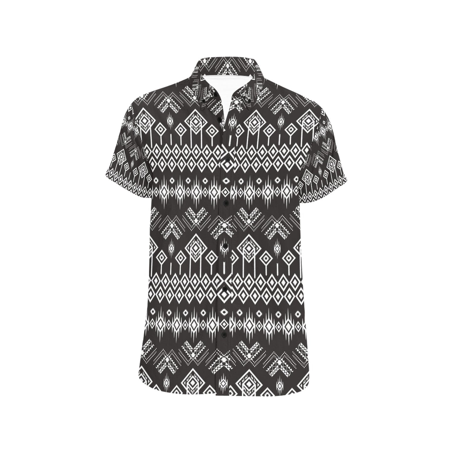 Tribal Pattern Print Design LKS304 Men Short Sleeve Button Up Shirt