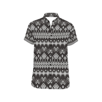 Tribal Pattern Print Design LKS304 Men Short Sleeve Button Up Shirt