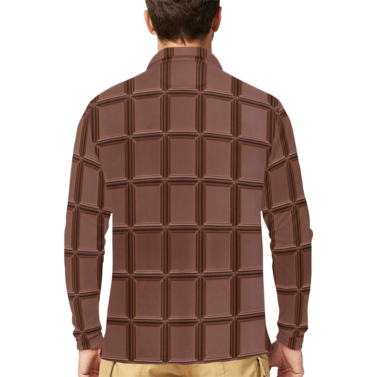 Chocolate Pattern Print Design 03 Long Sleeve Polo Shirt For Men's