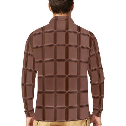 Chocolate Pattern Print Design 03 Long Sleeve Polo Shirt For Men's