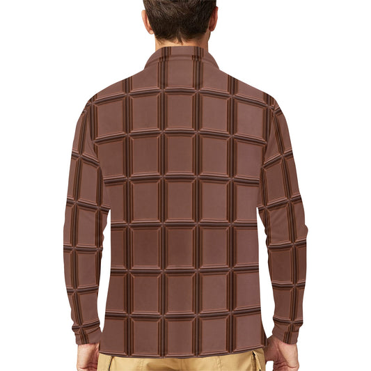 Chocolate Pattern Print Design 03 Long Sleeve Polo Shirt For Men's