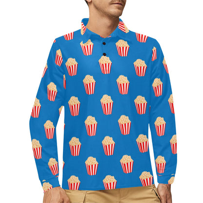 Popcorn Pattern Print Design A04 Long Sleeve Polo Shirt For Men's