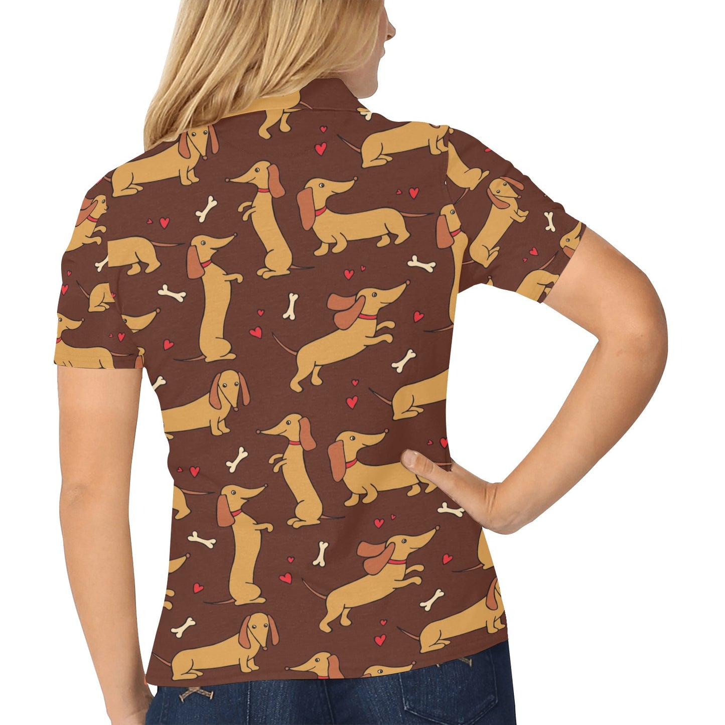 Dachshund Happy Print Pattern Women's Polo Shirt