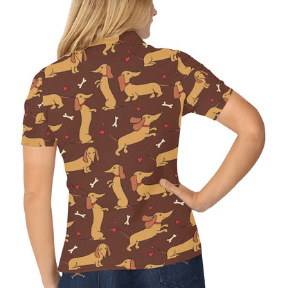 Dachshund Happy Print Pattern Women's Polo Shirt