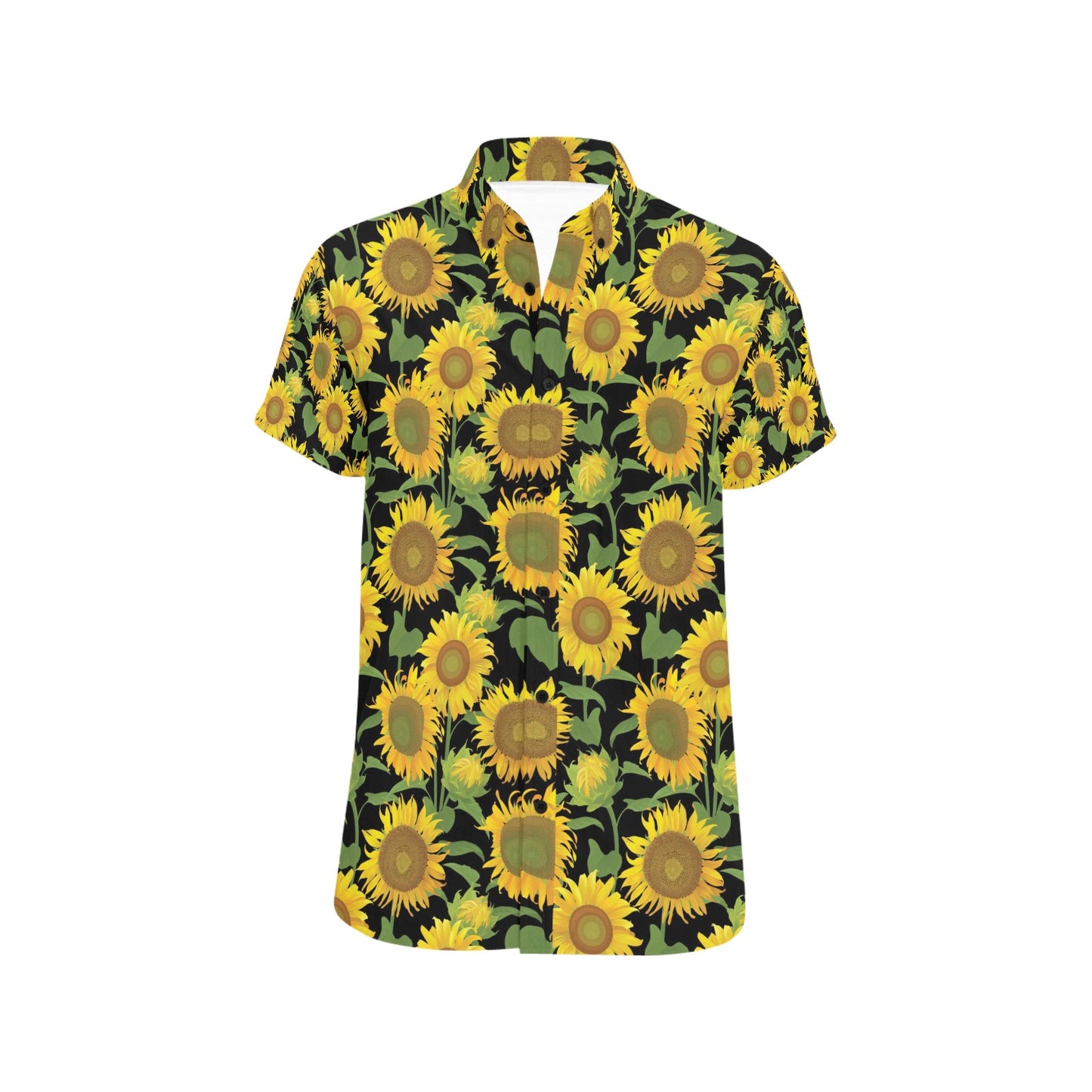 Sunflower Print Design LKS302 Men Short Sleeve Button Up Shirt