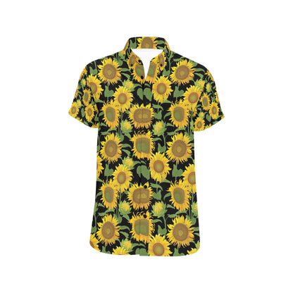 Sunflower Print Design LKS302 Men Short Sleeve Button Up Shirt