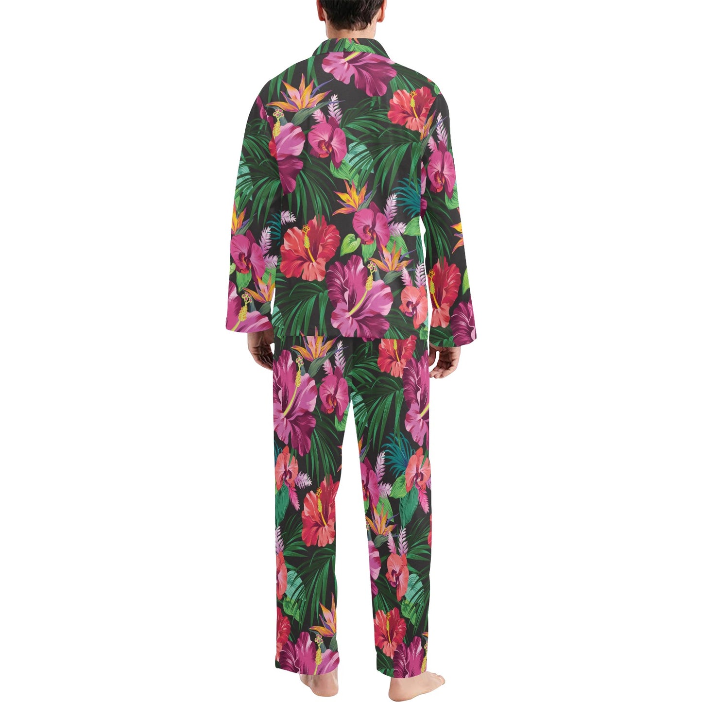 Hawaiian Flower Hibiscus tropical Men's Long Pajama Set