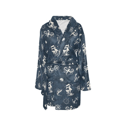 Nautical Sea Themed Print Women's Fleece Robe