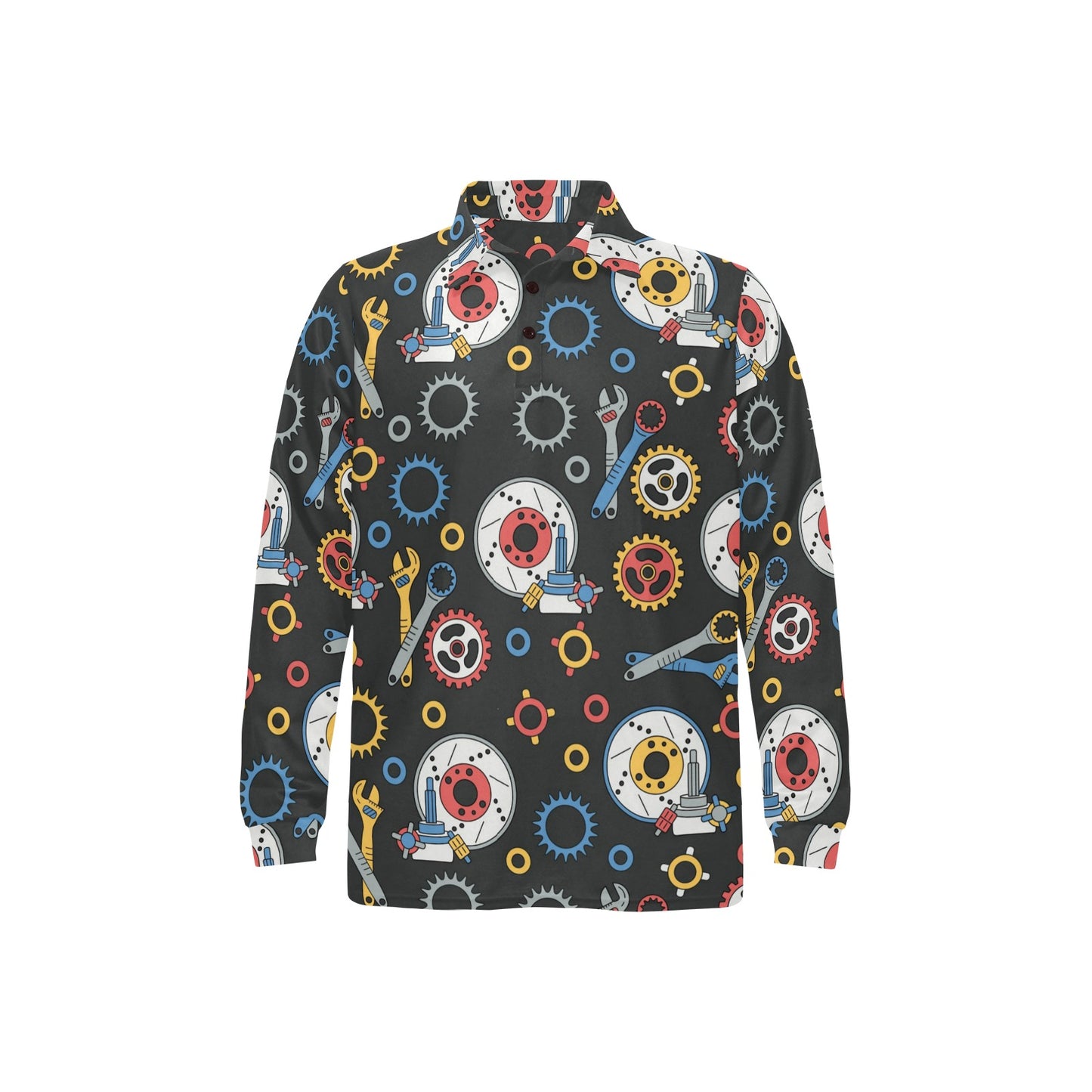 Mechanic Pattern Print Design 01 Long Sleeve Polo Shirt For Men's