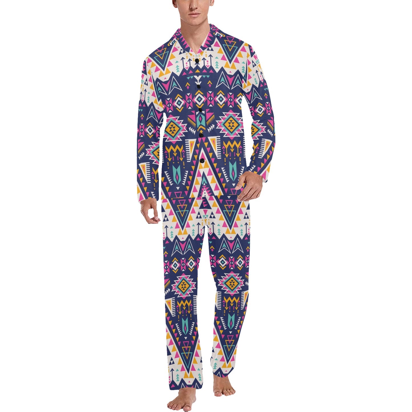 Pink Tribal Aztec native american Men's Long Pajama Set