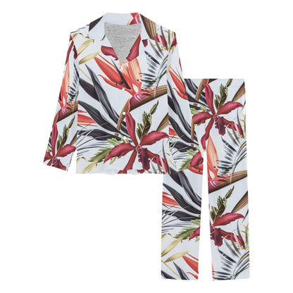 Tropical Flower Pattern Print Design TF021 Women's Long Pajama Set