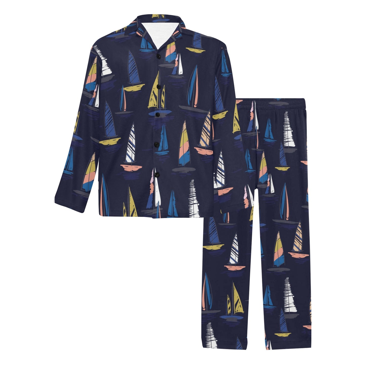 Sailing Ships Pattern Print Design A03 Men's Long Pajama Set
