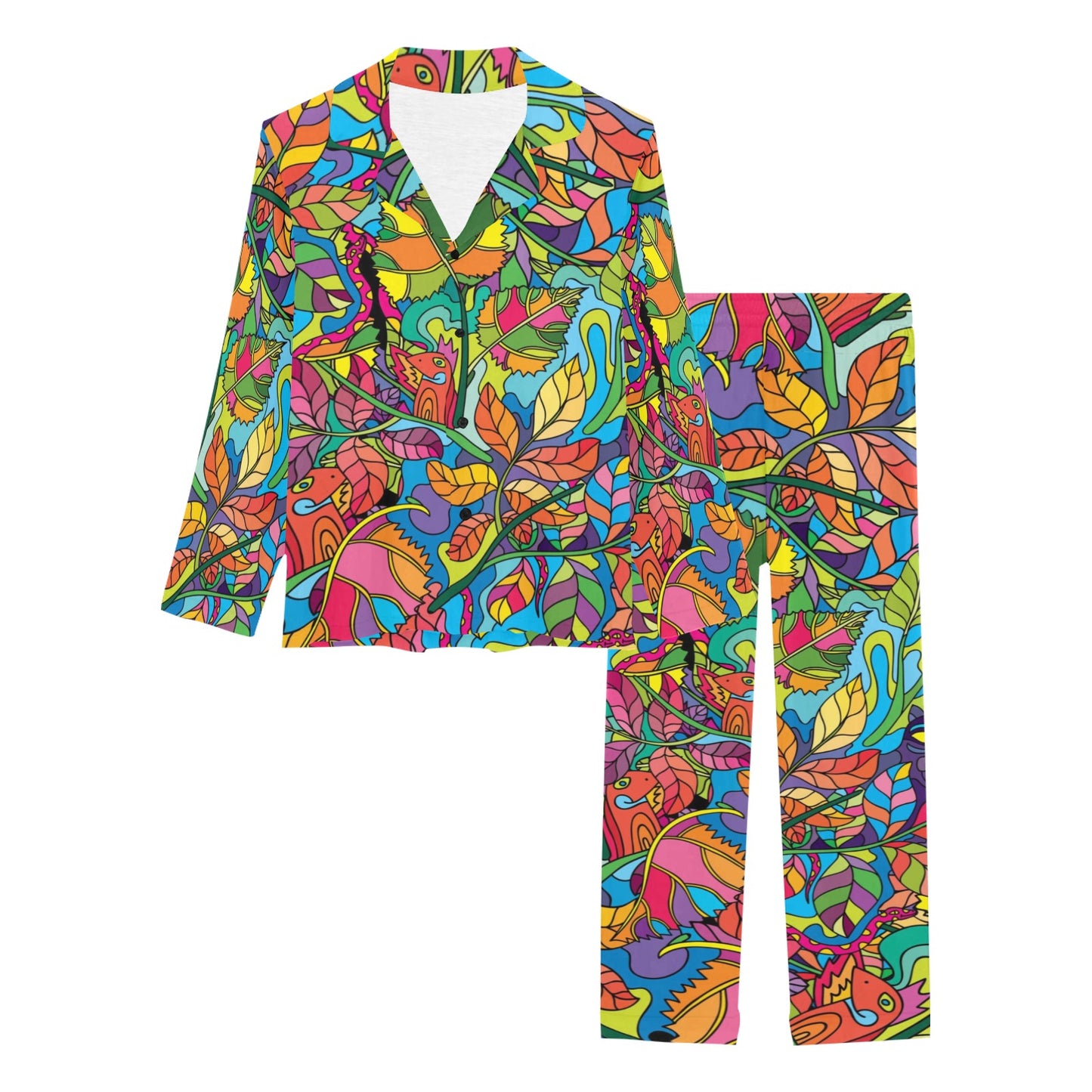 Psychedelic Trippy Flower Print Women's Long Pajama Set