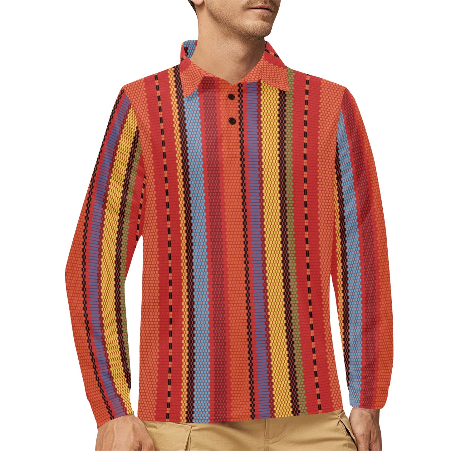 Mexican Pattern Print Design 05 Long Sleeve Polo Shirt For Men's
