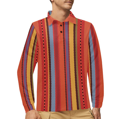 Mexican Pattern Print Design 05 Long Sleeve Polo Shirt For Men's