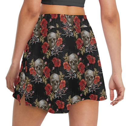 Spider Web Skull Rose Print Design LKS305 17" Golf & Pickleball Skort with Pockets