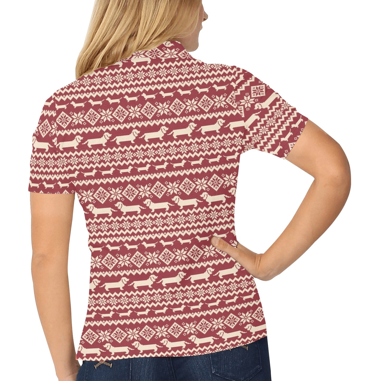 Dachshund Pattern Print Design 09 Women's Polo Shirt