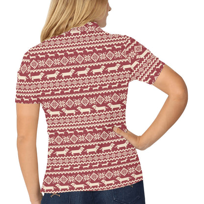 Dachshund Pattern Print Design 09 Women's Polo Shirt