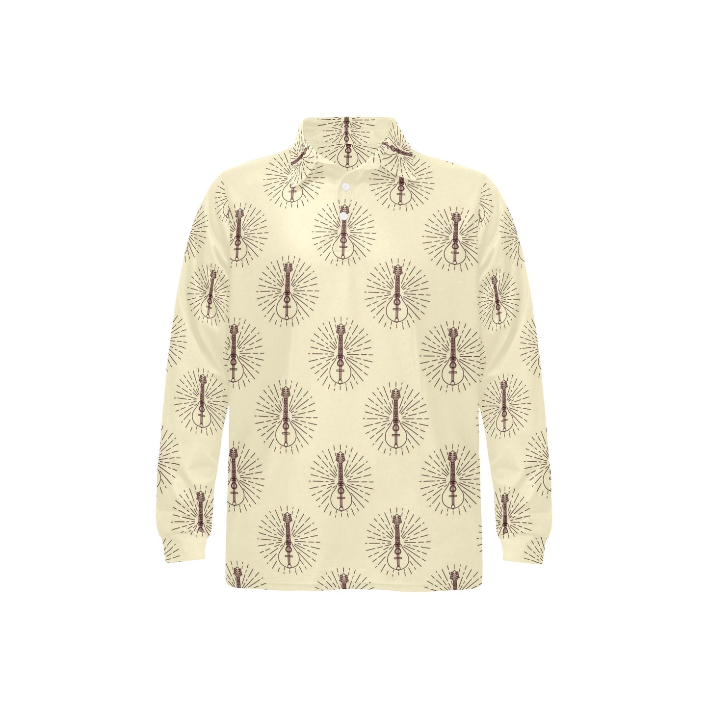 Mandolin Pattern Print Design 02 Long Sleeve Polo Shirt For Men's